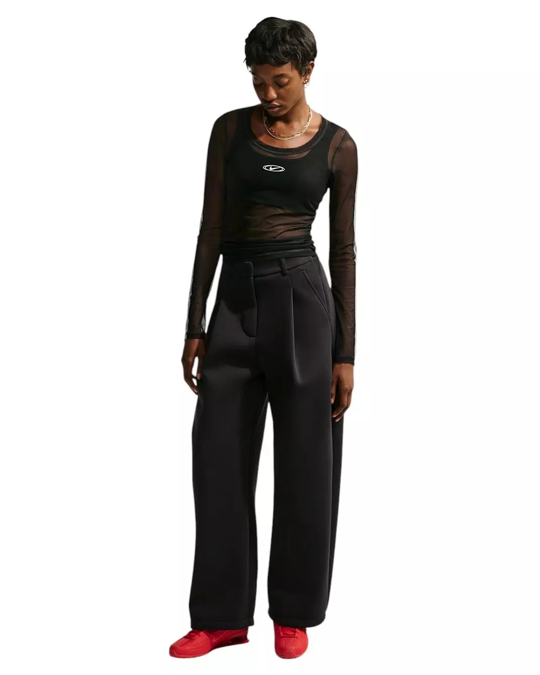Nike Women's Sportswear Slim Long-Sleeve Sheer Top - Black/White - BLACK/WHITE