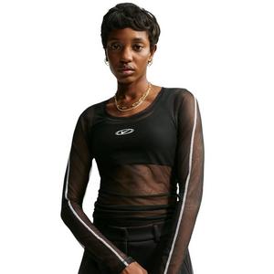Nike Women's Sportswear Slim Long-Sleeve Sheer Top - Black/White - BLACK/WHITE