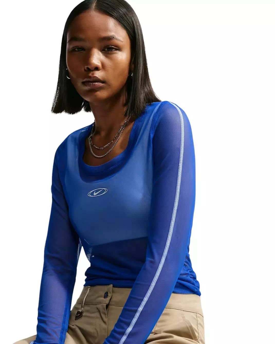 Nike Women's Sportswear Slim Long-Sleeve Sheer Top - Royal/White - ROYAL/WHITE
