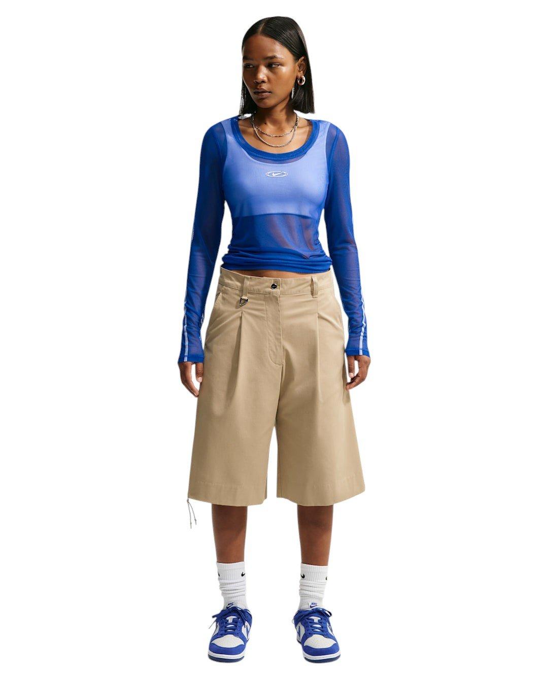 Nike Women's Sportswear Slim Long-Sleeve Sheer Top - Royal/White - ROYAL/WHITE