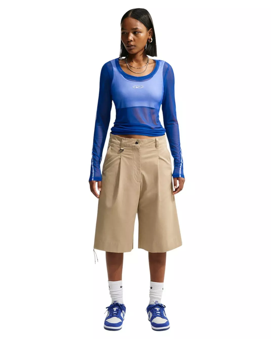Nike Women's Sportswear Slim Long-Sleeve Sheer Top - Royal/White - ROYAL/WHITE