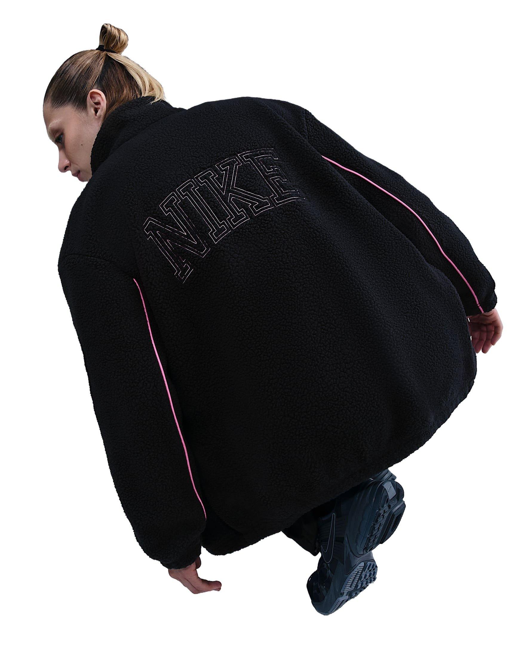Nike Women's Sportswear Full-Zip High-Pile Fleece Jacket - Black/Pink - BLACK/PINK Thumbnail View 2