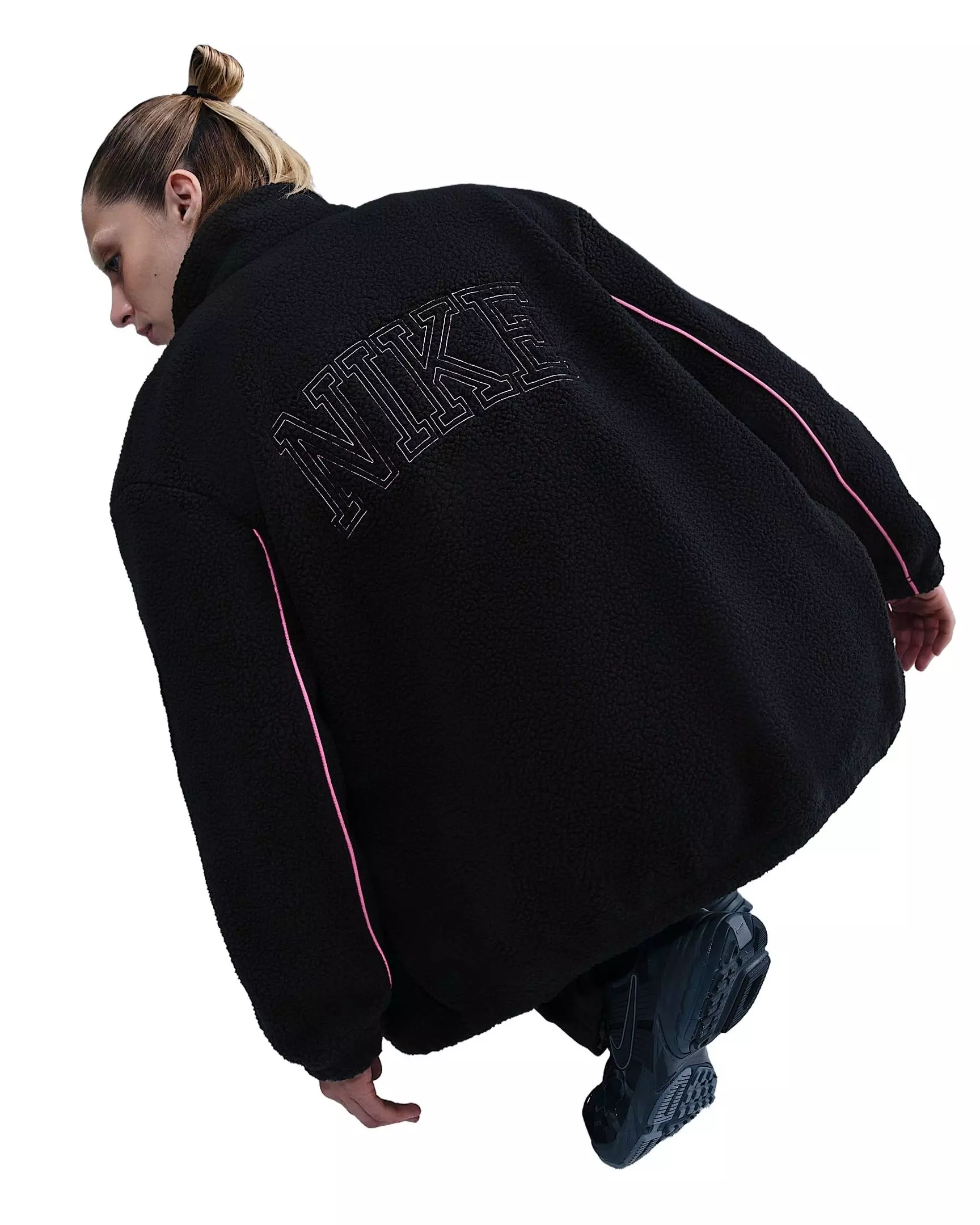 Nike Women's Sportswear Full-Zip High-Pile Fleece Jacket - Black/Pink - BLACK/PINK