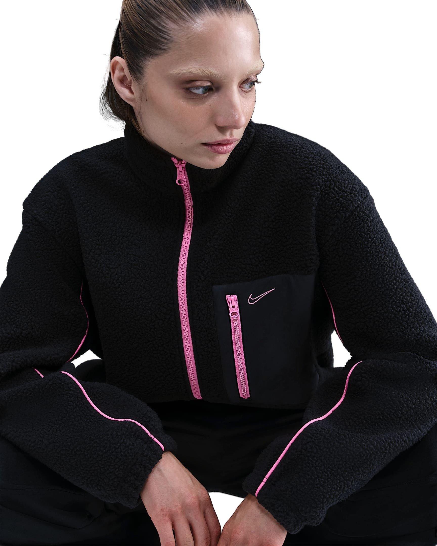 Nike Women's Sportswear Full-Zip High-Pile Fleece Jacket - Black/Pink - BLACK/PINK Thumbnail View 3