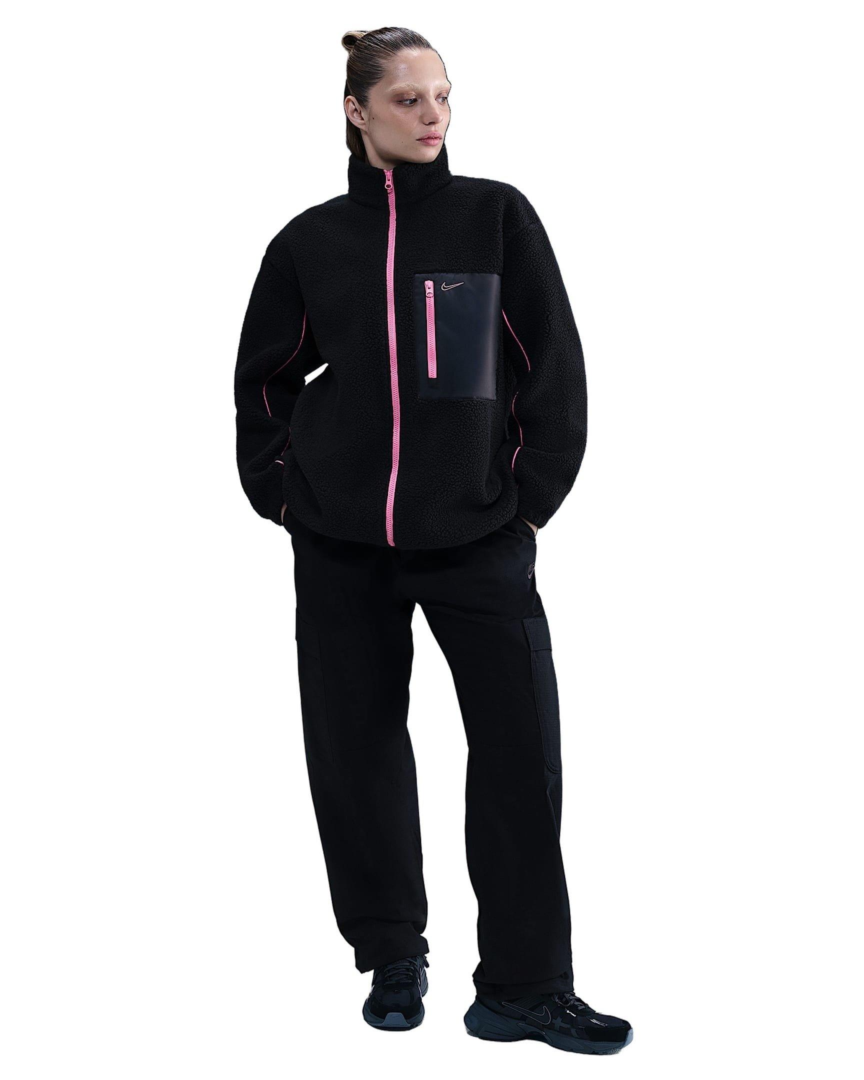 Nike Women's Sportswear Full-Zip High-Pile Fleece Jacket - Black/Pink - BLACK/PINK Thumbnail View 4