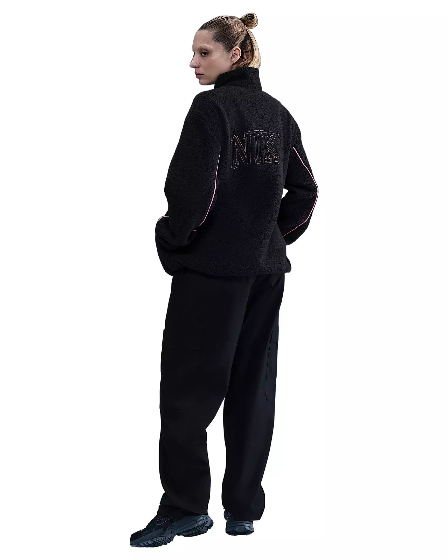 Nike Women's Sportswear Full-Zip High-Pile Fleece Jacket - Black/Pink - BLACK/PINK