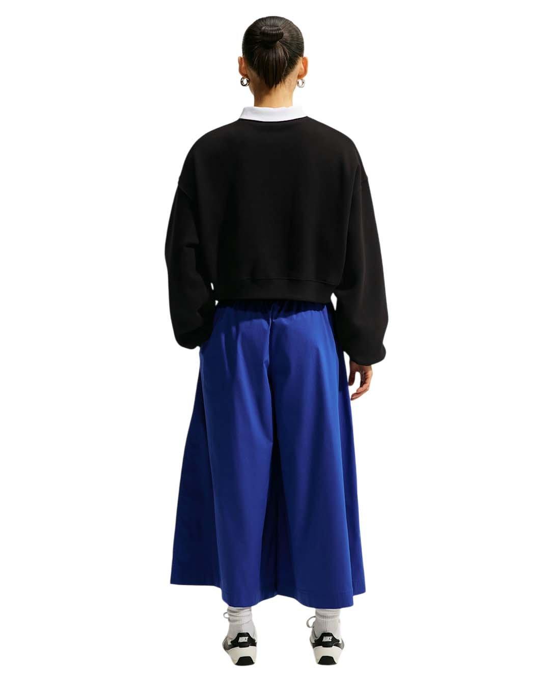 Nike Women's Studio Fleece Medium Weight Oversized Cropped Crewneck - Black/Off-White - BLACK/OFF-WHITE