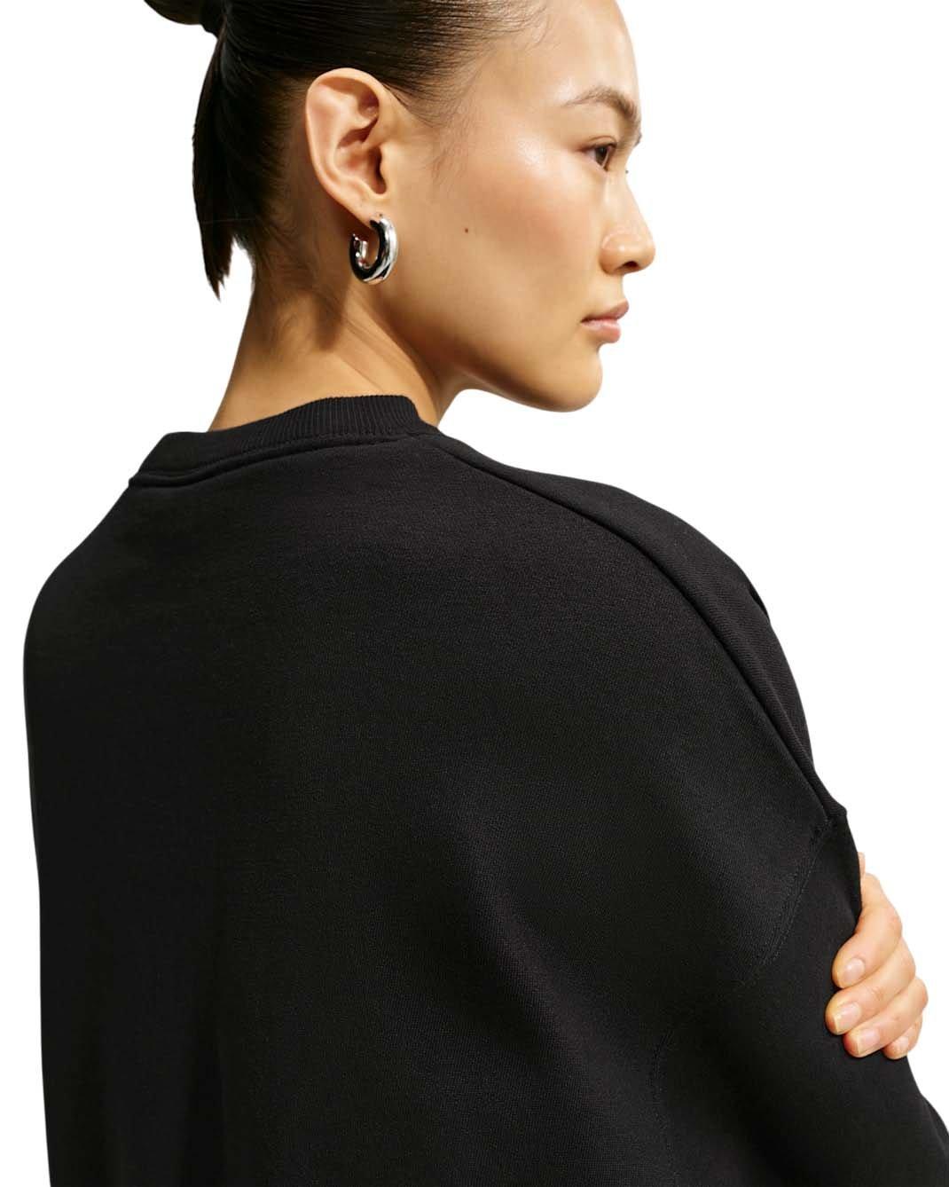 Nike Women's Studio Fleece Medium Weight Oversized Cropped Crewneck - Black/Off-White - BLACK/OFF-WHITE