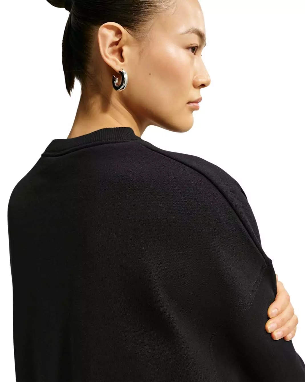 Nike Women's Studio Fleece Medium Weight Oversized Cropped Crewneck - Black/Off-White - BLACK/OFF-WHITE