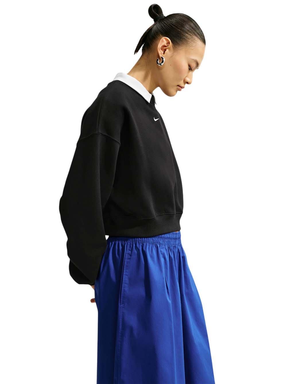 Nike Women's Studio Fleece Medium Weight Oversized Cropped Crewneck - Black/Off-White - BLACK/OFF-WHITE
