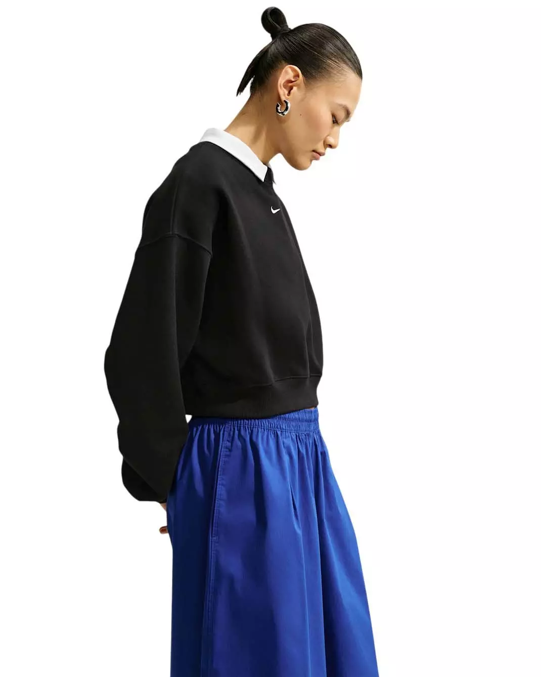 Nike Women's Studio Fleece Medium Weight Oversized Cropped Crewneck - Black/Off-White - BLACK/OFF-WHITE