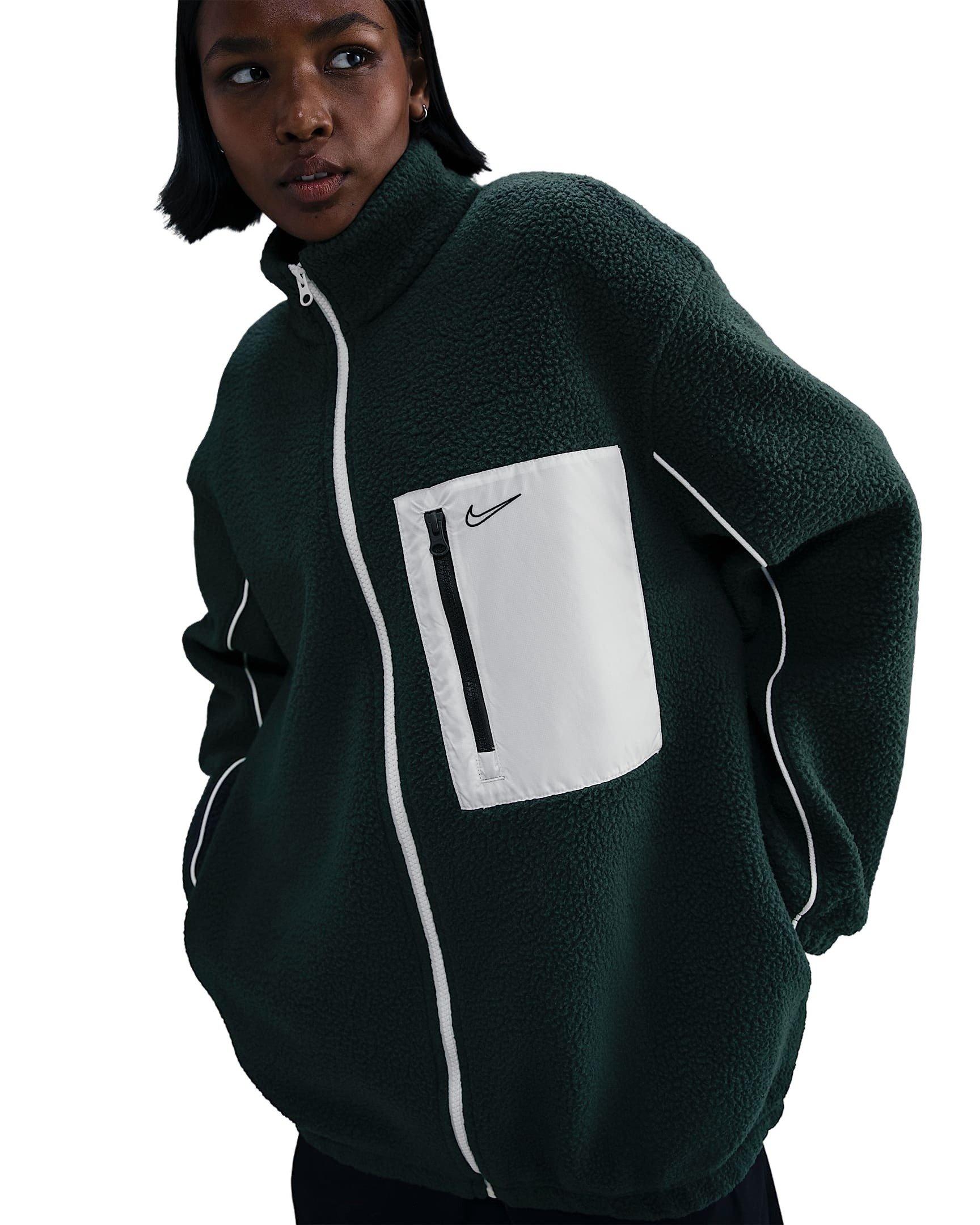 Nike Women's Sportswear Full-Zip High-Pile Fleece Jacket - Green/White - GREEN/WHITE Thumbnail View 1