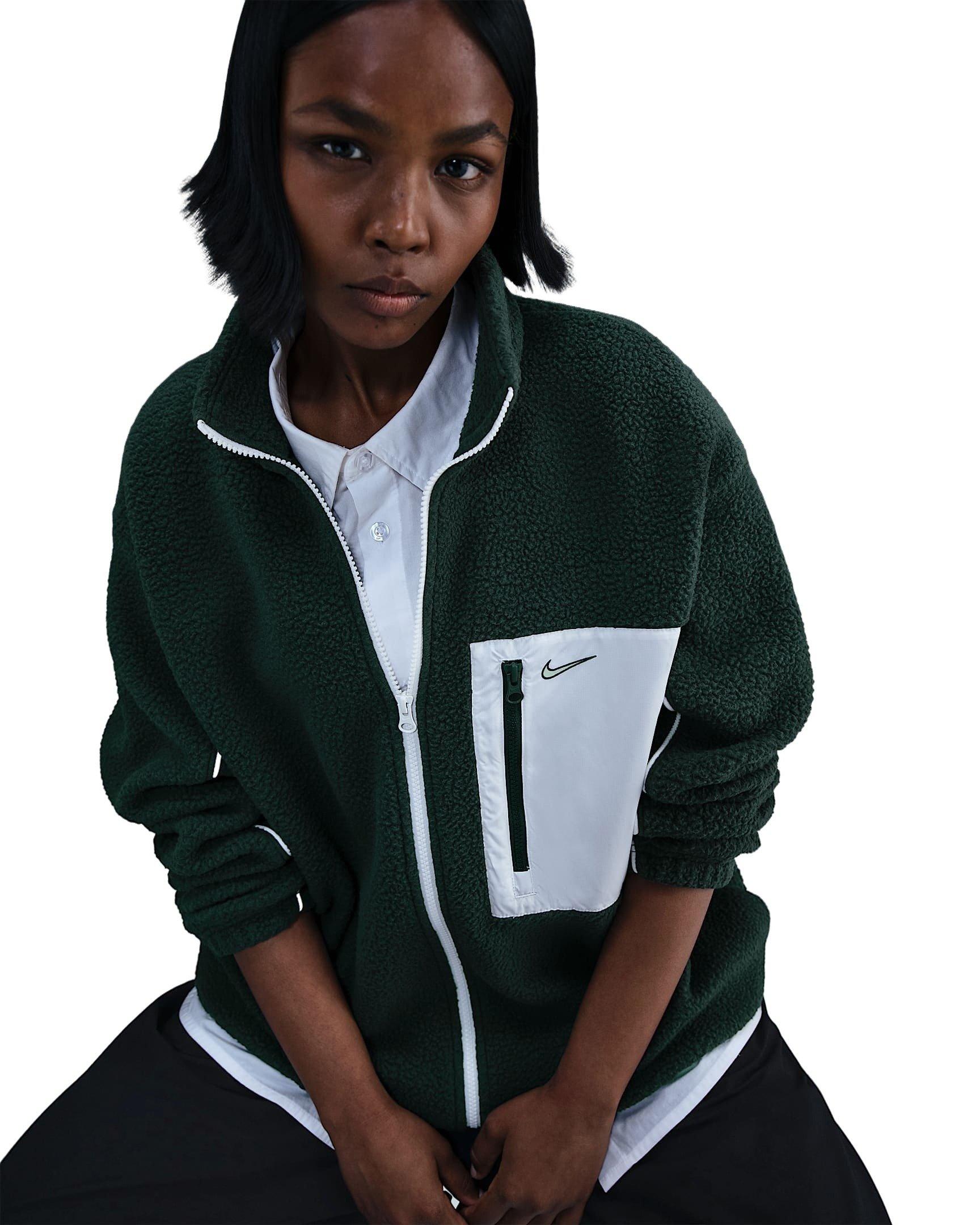Nike Women's Sportswear Full-Zip High-Pile Fleece Jacket - Green/White - GREEN/WHITE Thumbnail View 3