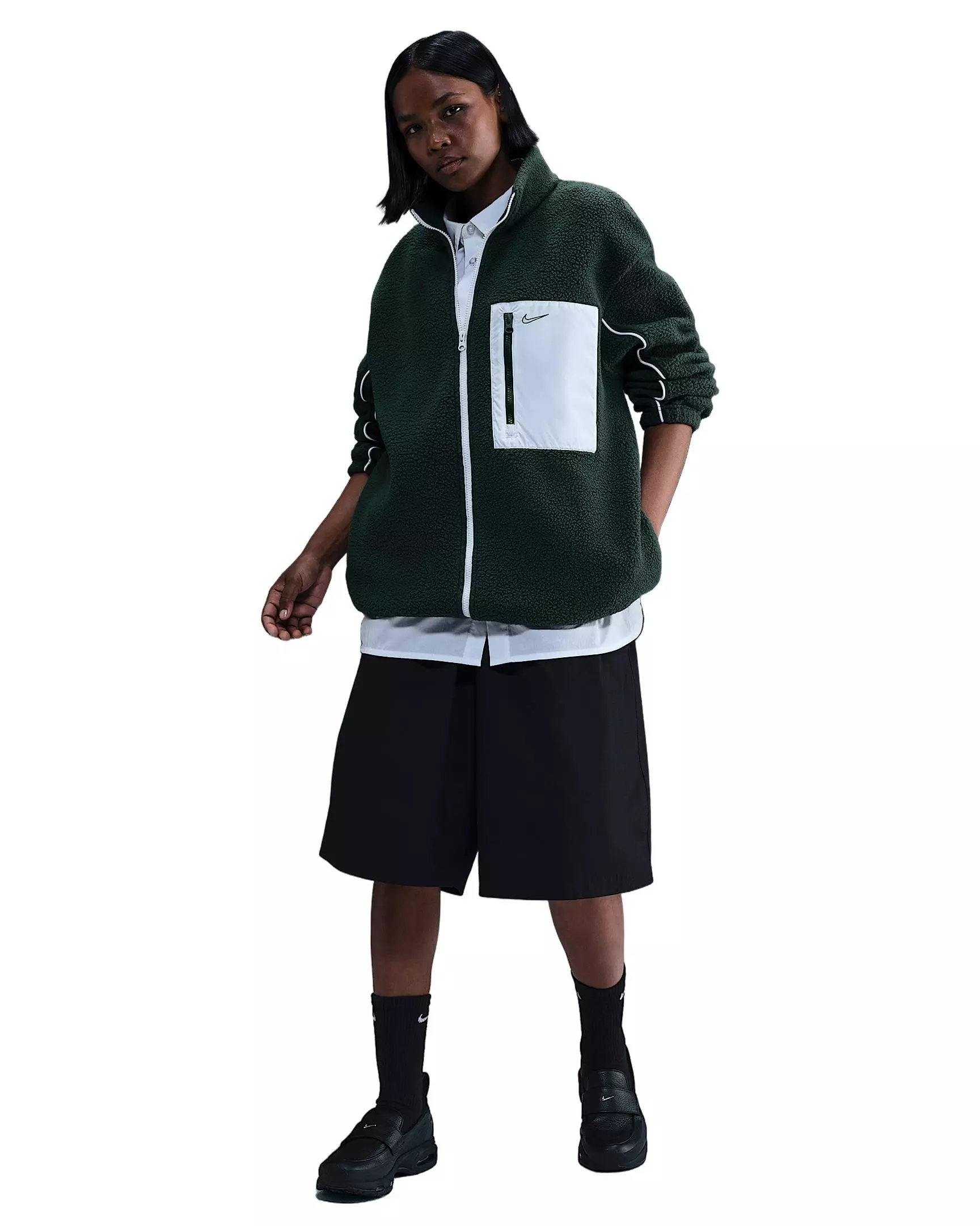 Nike Women's Sportswear Full-Zip High-Pile Fleece Jacket - Green/White - GREEN/WHITE