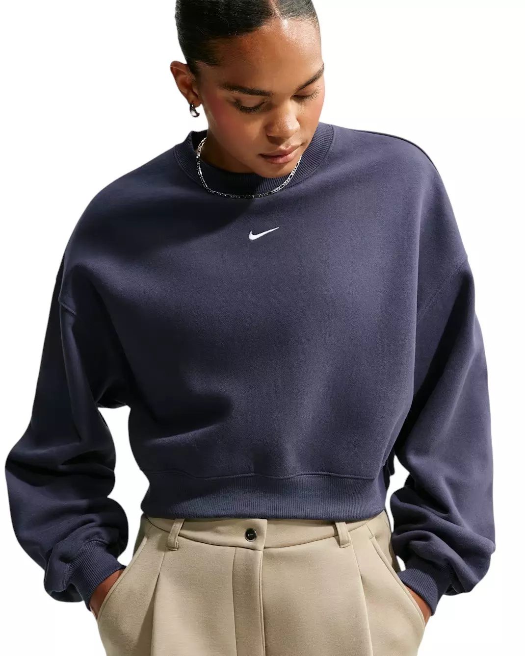 Nike Women's Studio Fleece Medium Weight Oversized Cropped Crewneck - Gridiron - GRIDIRON