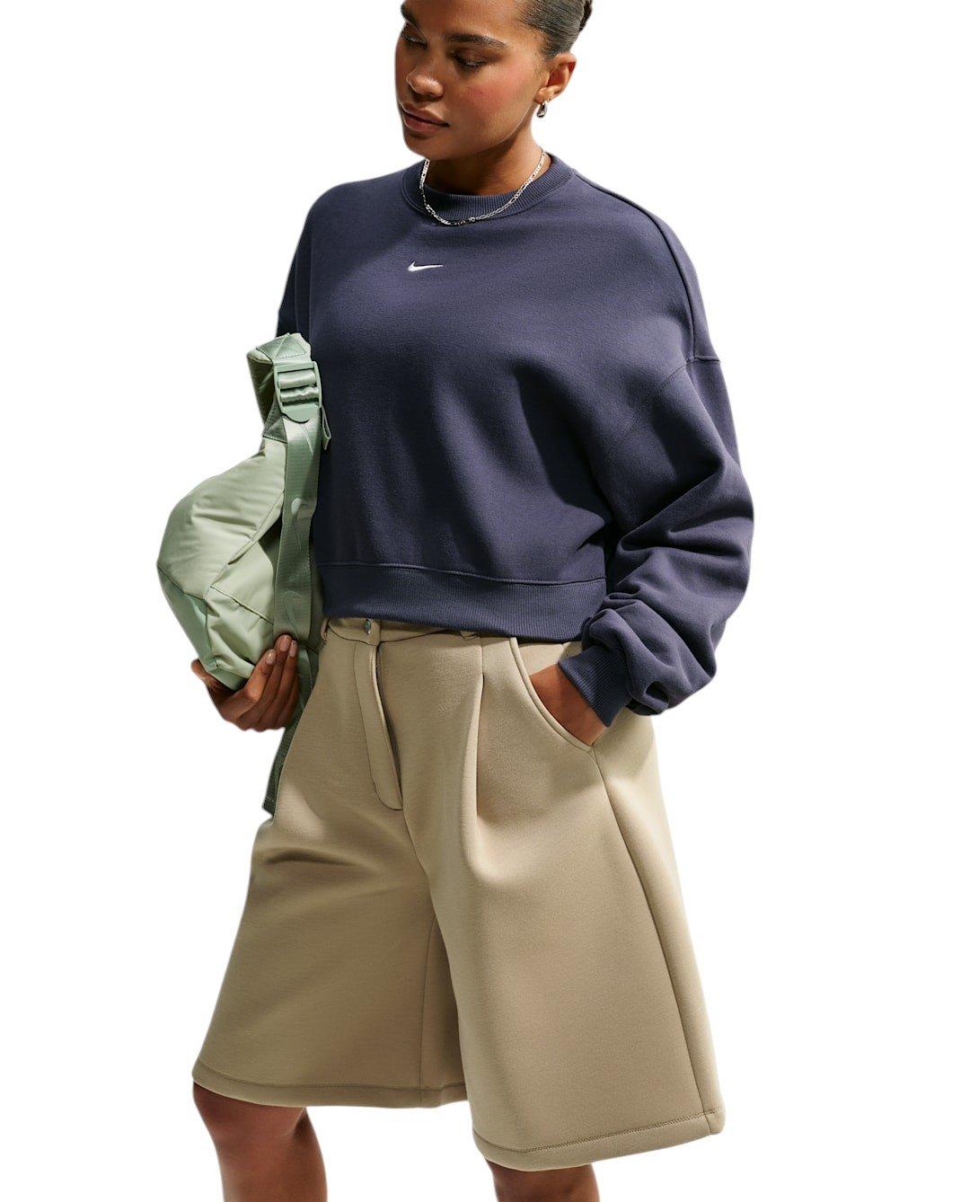 Nike Women's Studio Fleece Medium Weight Oversized Cropped Crewneck - Gridiron - GRIDIRON