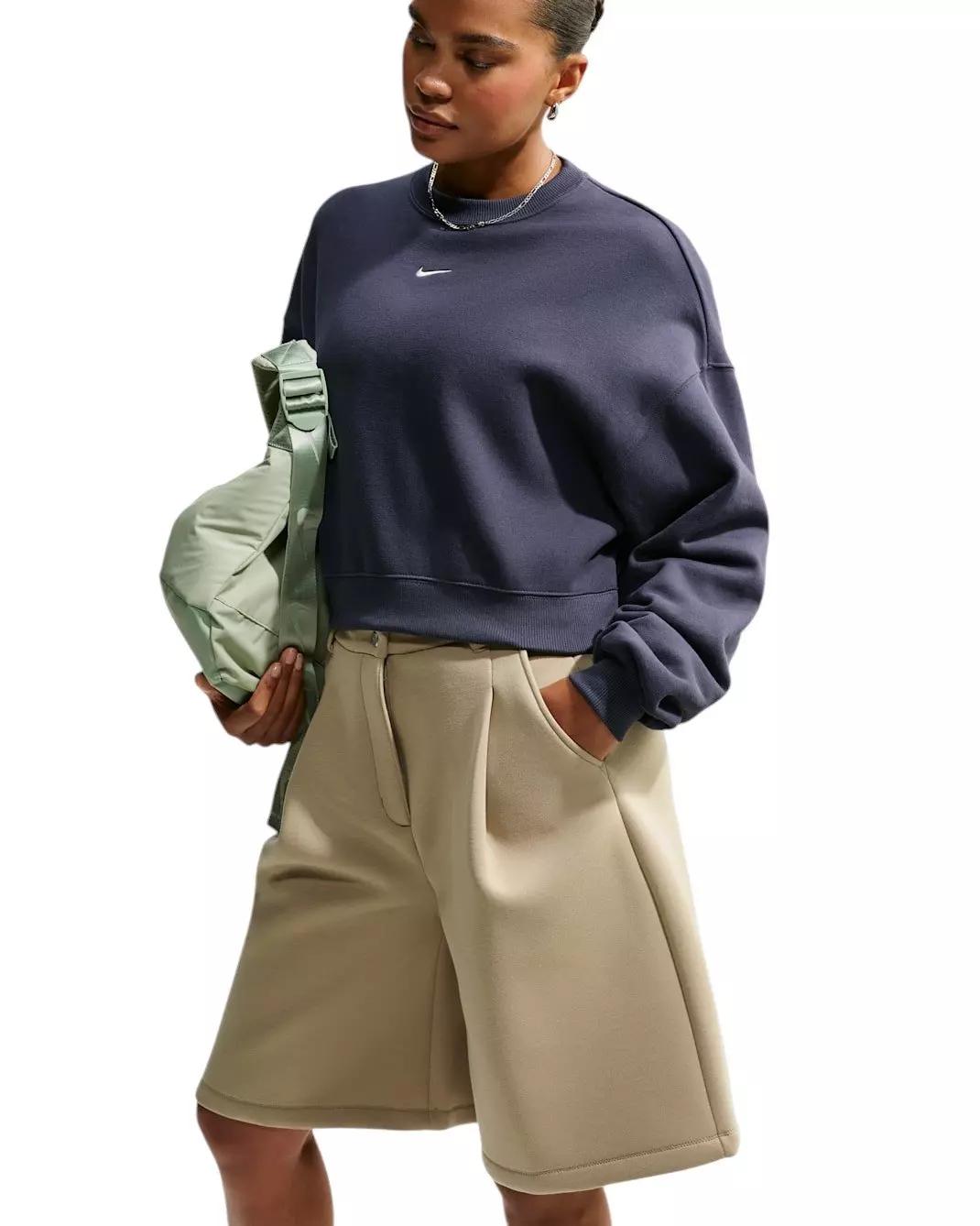 Nike Women's Studio Fleece Medium Weight Oversized Cropped Crewneck - Gridiron - GRIDIRON