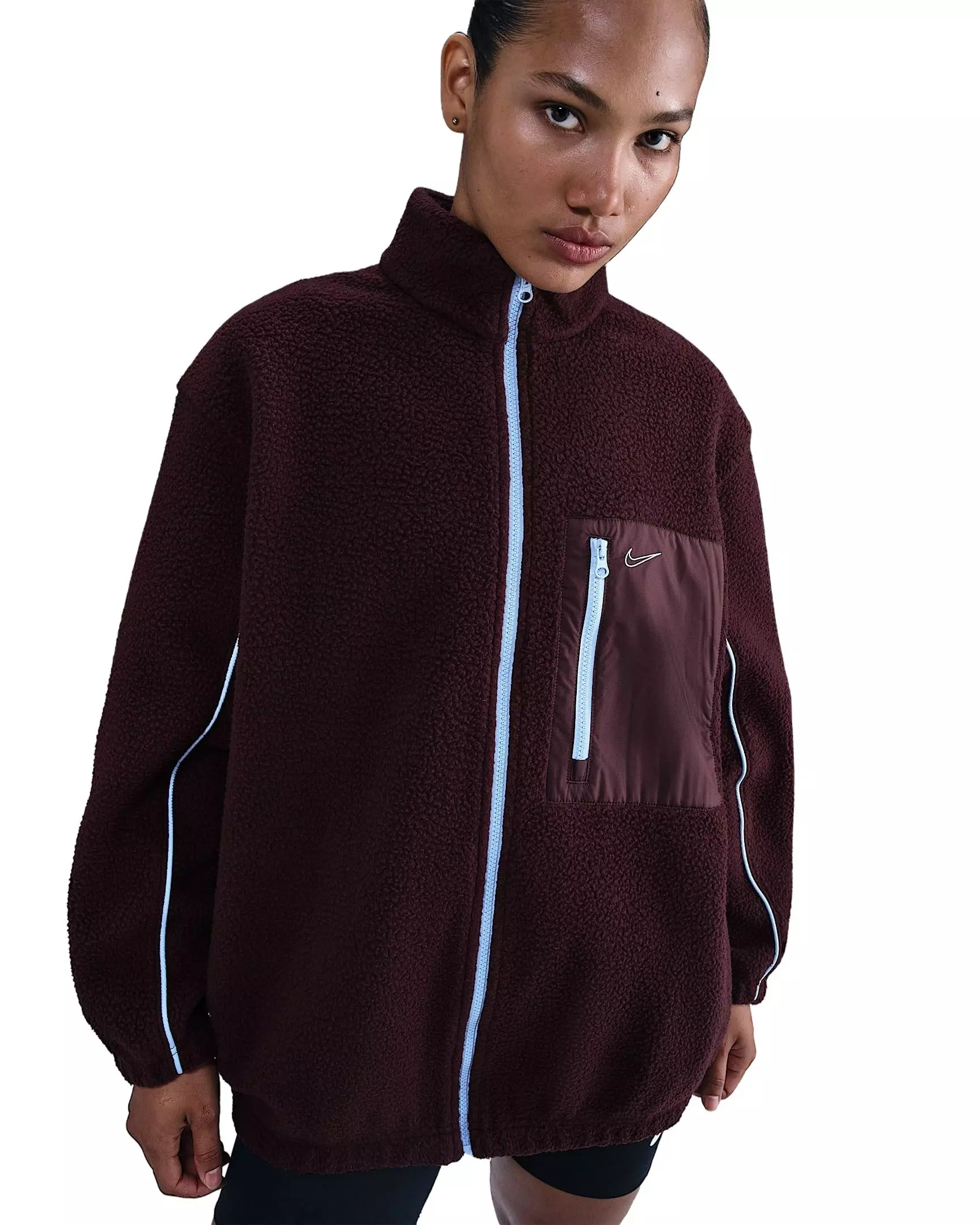 Nike Women's Sportswear Full-Zip High-Pile Fleece Jacket - Burgundy - BURGUNDY