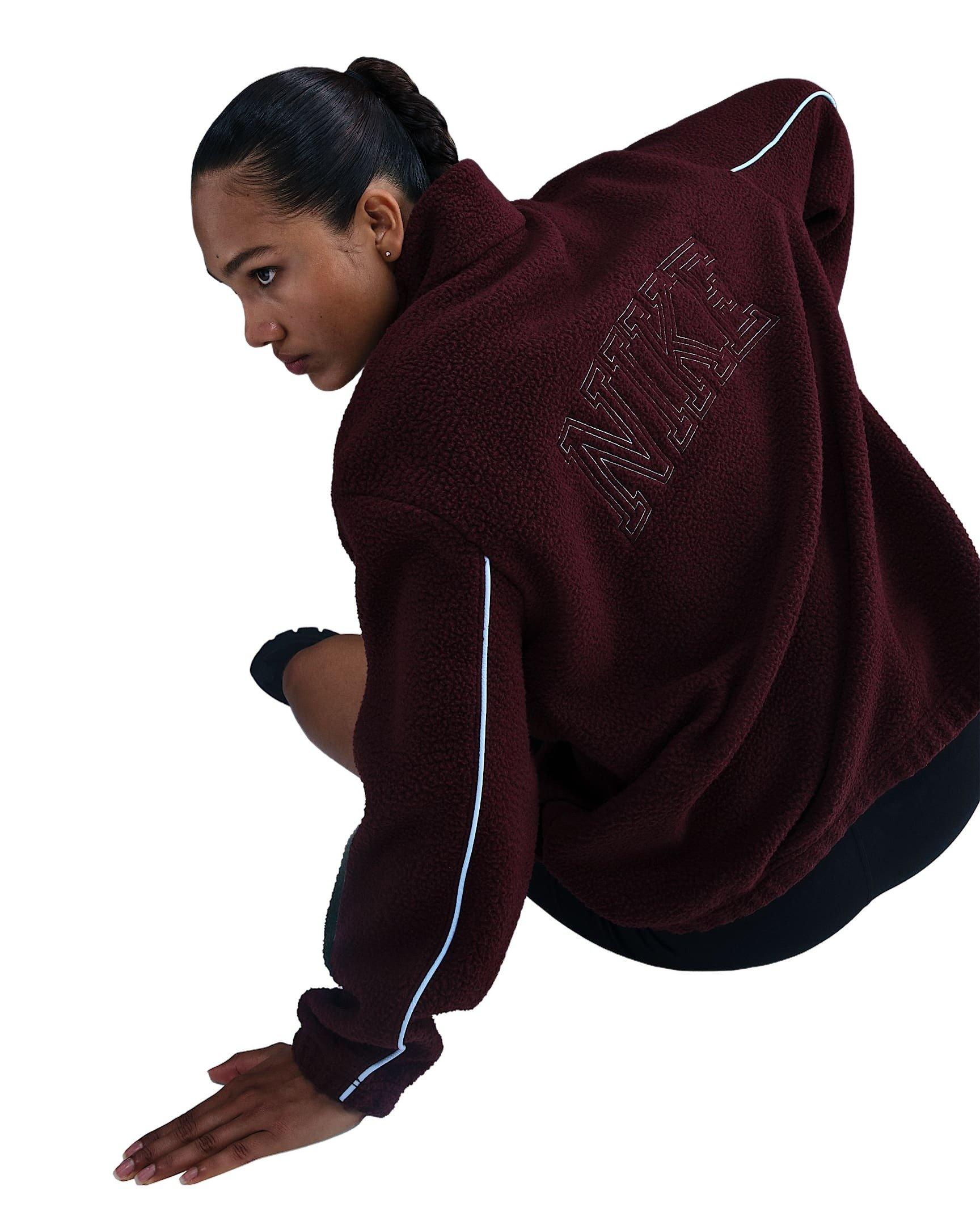 Nike Women's Sportswear Full-Zip High-Pile Fleece Jacket -Burgundy - BURGUNDY Thumbnail View 3