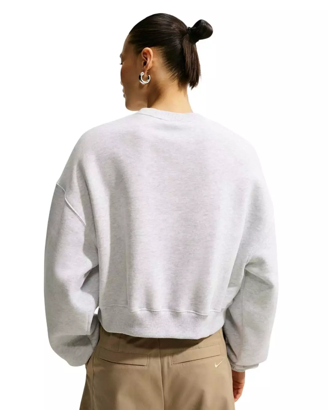 Nike Women's Studio Fleece Medium Weight Oversized Cropped Crewneck - Birch - BIRCH