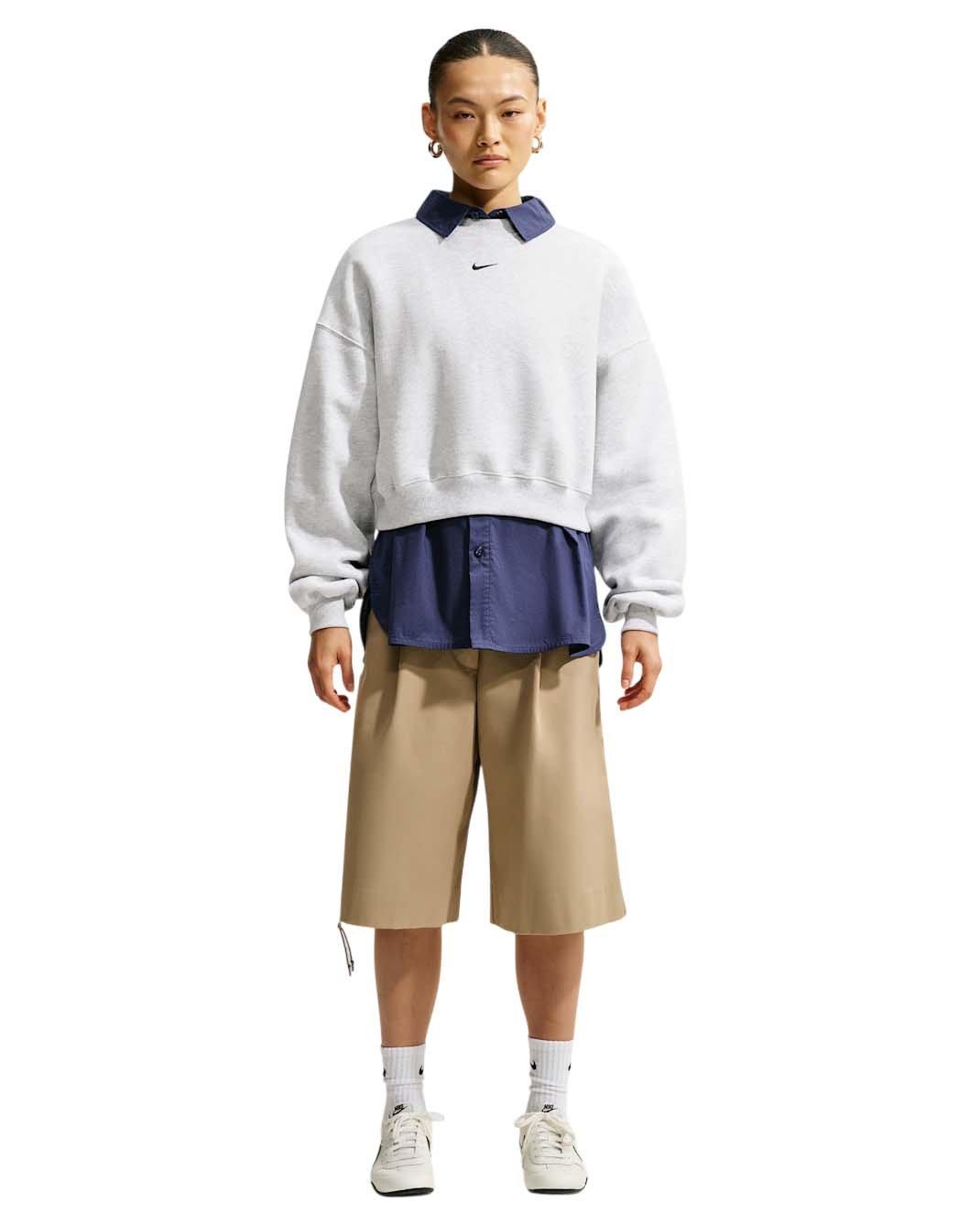 Nike Women's Studio Fleece Medium Weight Oversized Cropped Crewneck - Birch - BIRCH
