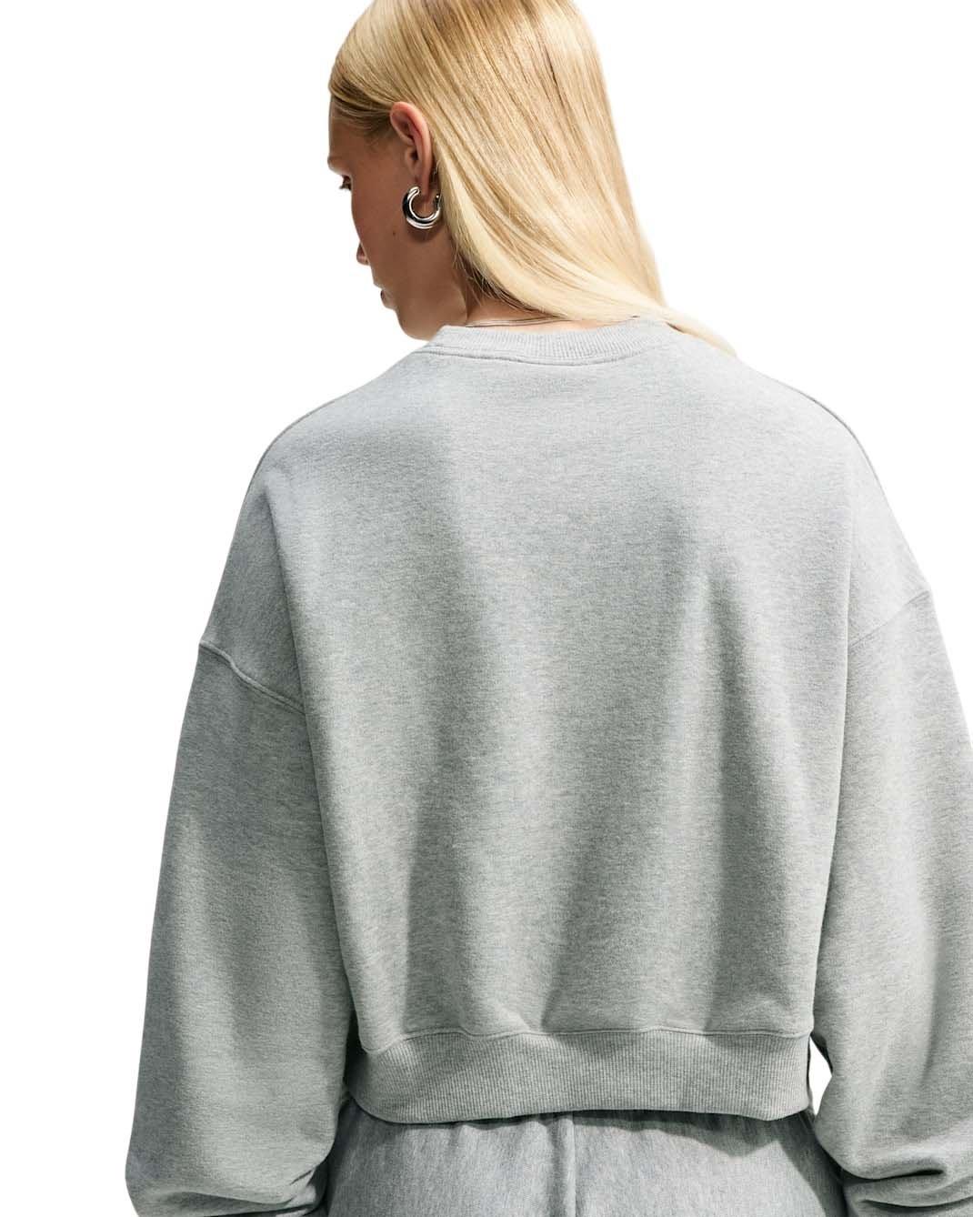 Nike Women's Studio Fleece Medium Weight Oversized Cropped Crewneck - Grey Heather - GREY HEATHER