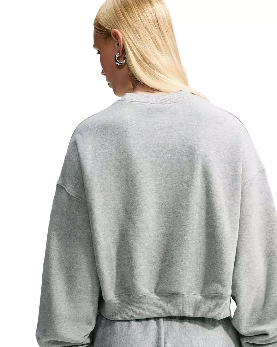 Nike Women's Studio Fleece Medium Weight Oversized Cropped Crewneck - Grey Heather - GREY HEATHER