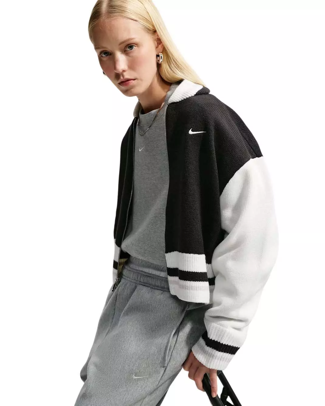 Nike Women's Studio Fleece Medium Weight Oversized Cropped Crewneck - Grey Heather - GREY HEATHER