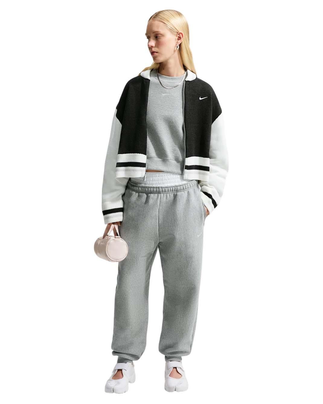 Nike Women's Studio Fleece Medium Weight Oversized Cropped Crewneck - Grey Heather - GREY HEATHER
