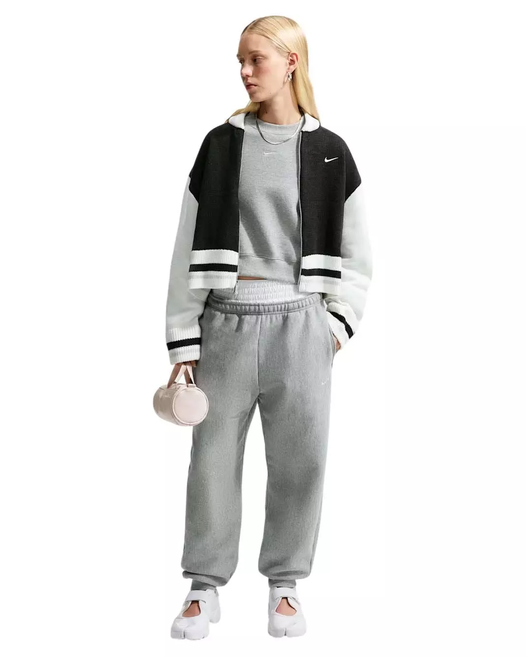 Nike Women's Studio Fleece Medium Weight Oversized Cropped Crewneck - Grey Heather - GREY HEATHER