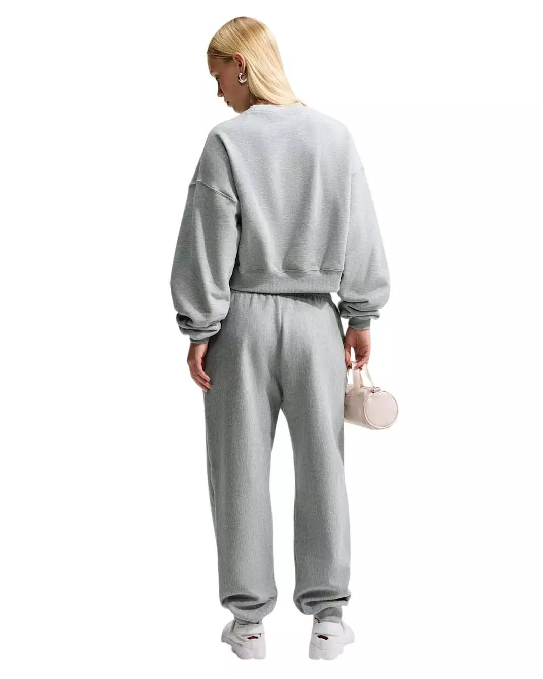 Nike Women's Studio Fleece Medium Weight Oversized Cropped Crewneck - Grey Heather - GREY HEATHER
