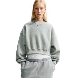 Nike Women's Studio Fleece Medium Weight Oversized Cropped Crewneck - Grey Heather - GREY HEATHER