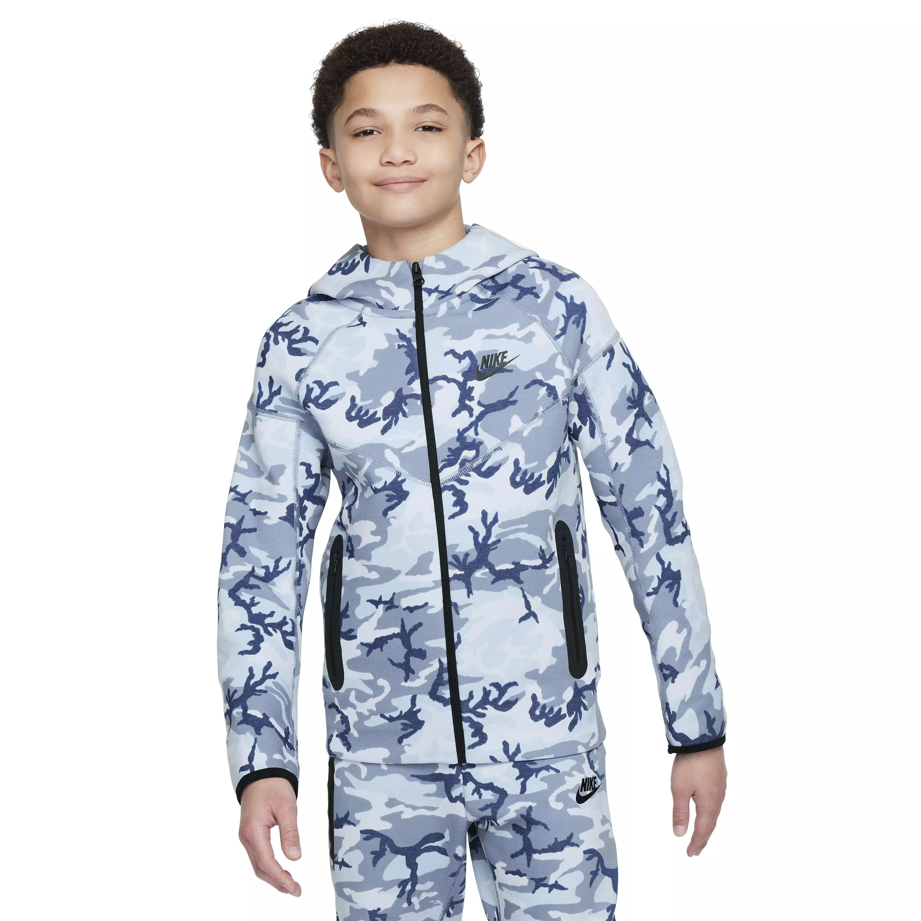 Nike Big Boys' Tech Fleece Camo Full-Zp Jacket -Blue - BLUE