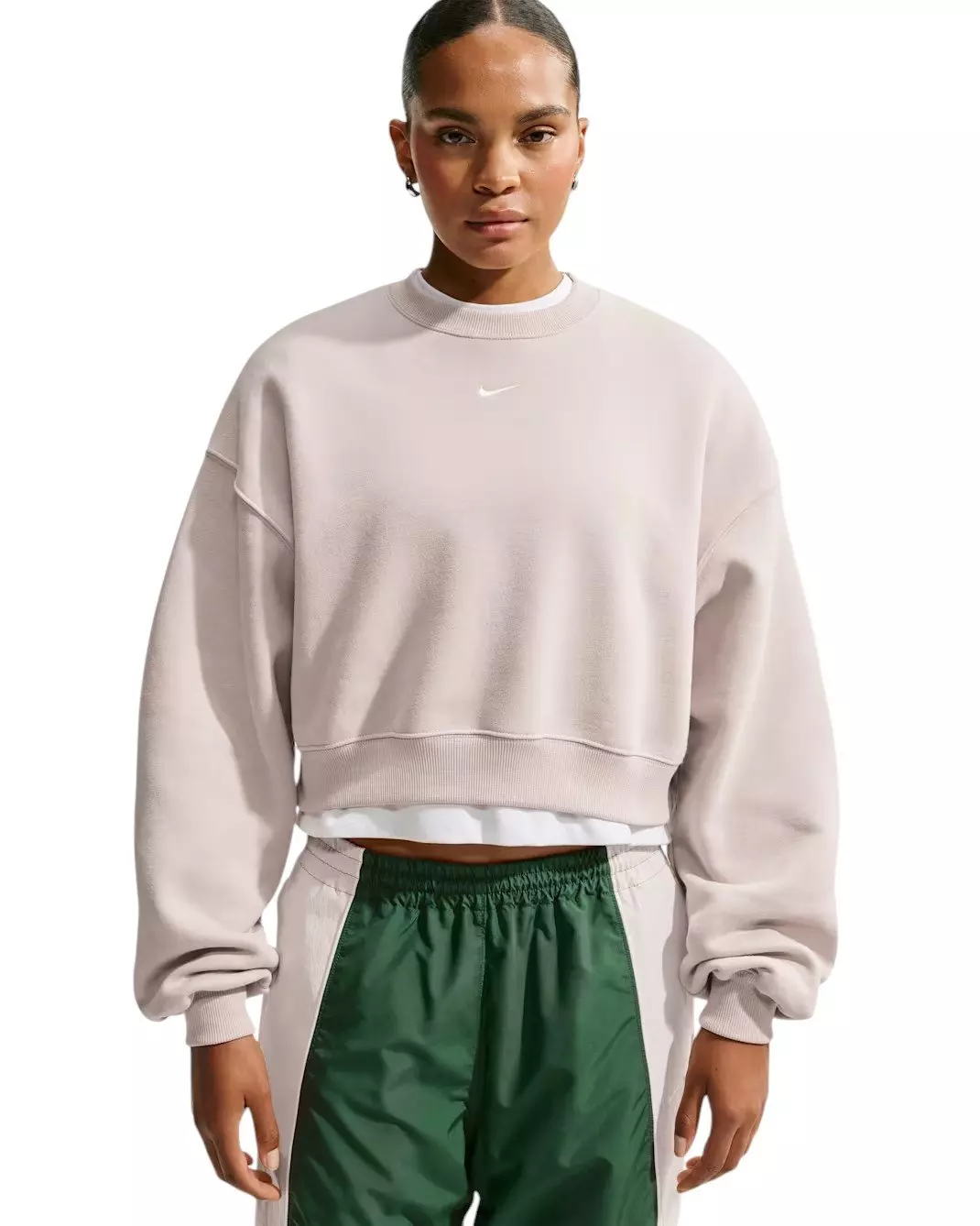 Nike Women's Studio Fleece Medium Weight Oversized Cropped Crewneck - Cream - CREAM