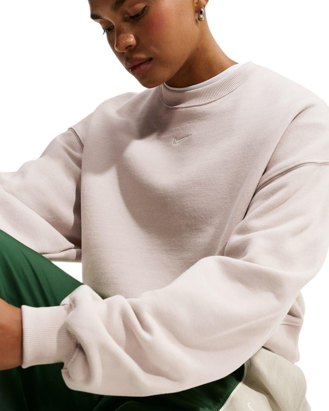 Nike Women's Studio Fleece Medium Weight Oversized Cropped Crewneck - Cream - CREAM