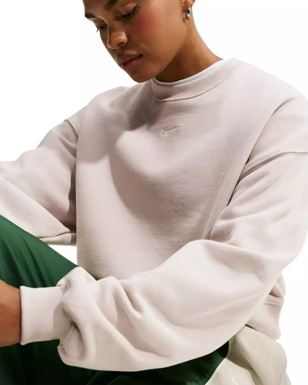 Nike Women's Studio Fleece Medium Weight Oversized Cropped Crewneck - Cream - CREAM