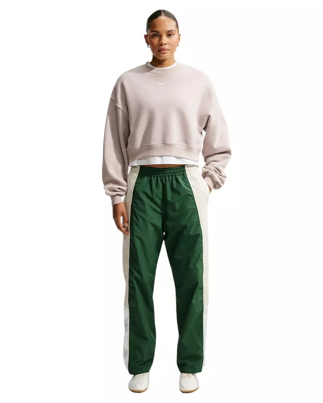 Nike Women's Studio Fleece Medium Weight Oversized Cropped Crewneck - Cream - CREAM