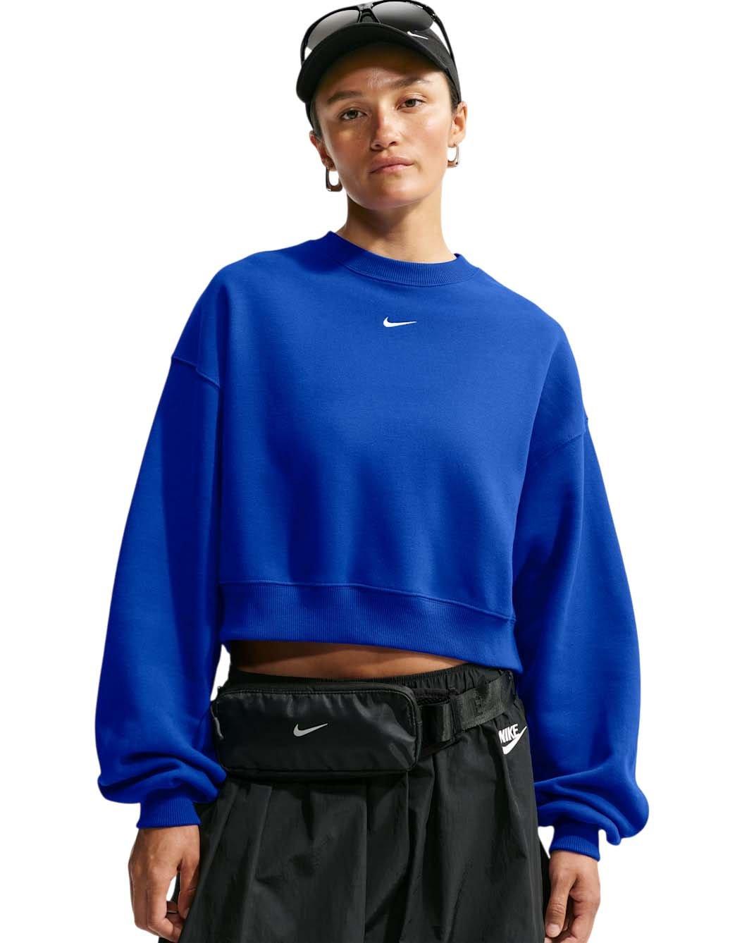 Nike Women's Studio Fleece Medium Weight Oversized Cropped Crewneck - Royal - ROYAL