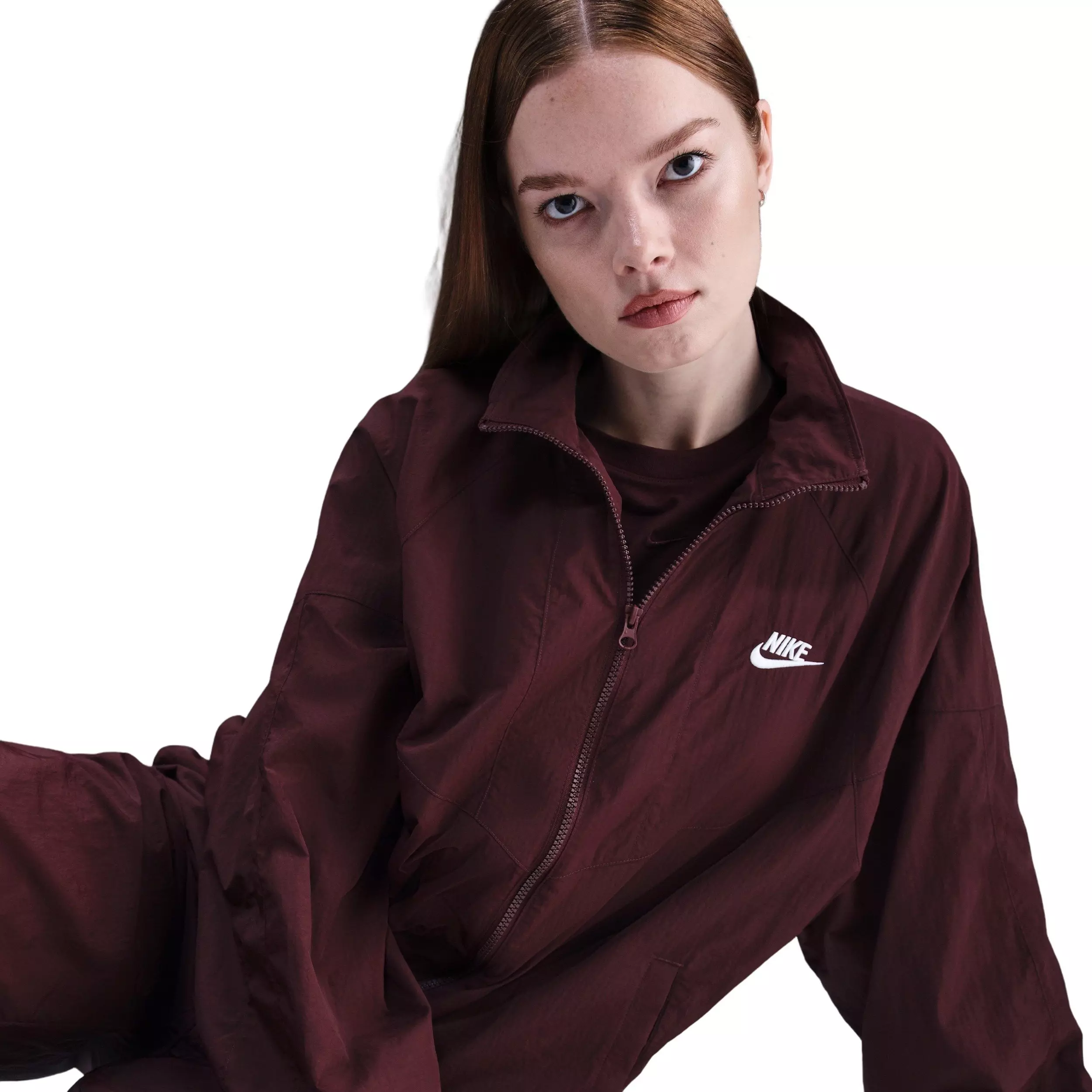 Nike Women's Sportswear Windrunner Oversized Jacket - Burgundy - BURGUNDY
