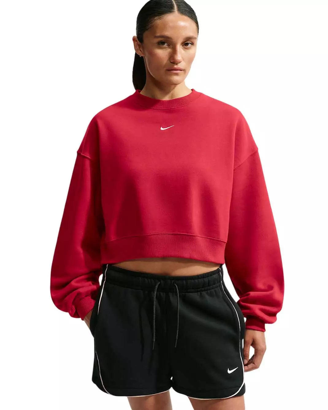 Nike Women's Studio Fleece Medium Weight Oversized Cropped Crewneck - Red - RED