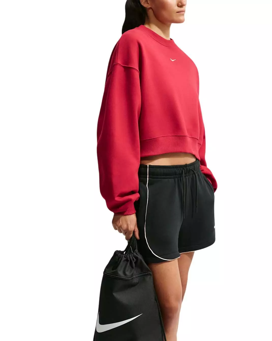 Nike Women's Studio Fleece Medium Weight Oversized Cropped Crewneck - Red - RED