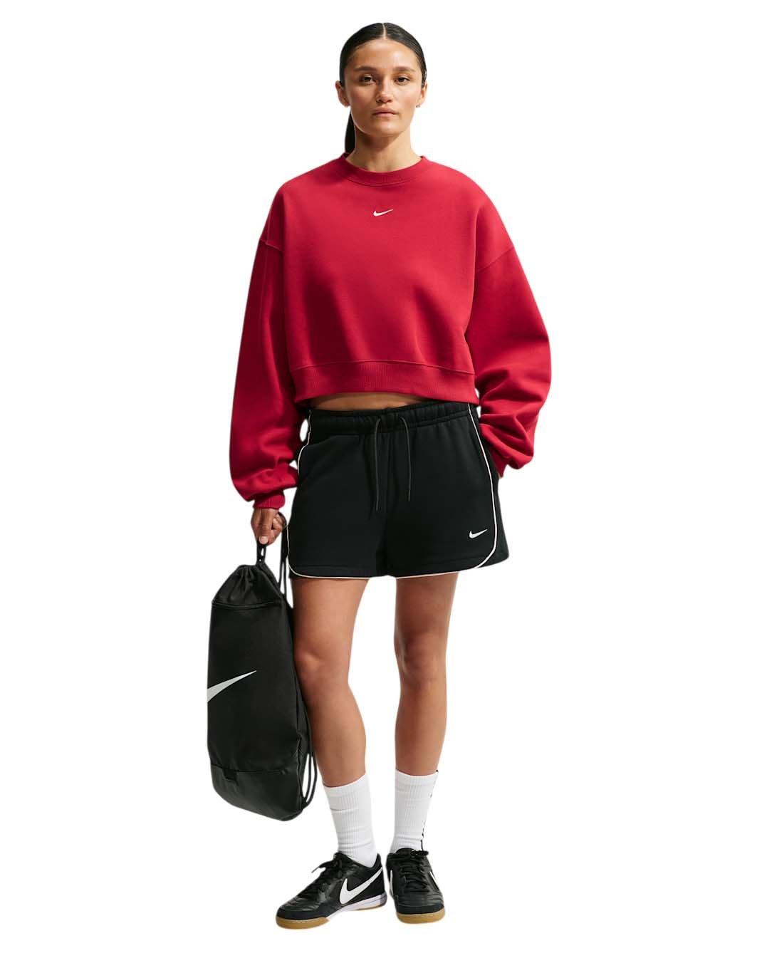 Nike Women's Studio Fleece Medium Weight Oversized Cropped Crewneck - Red - RED