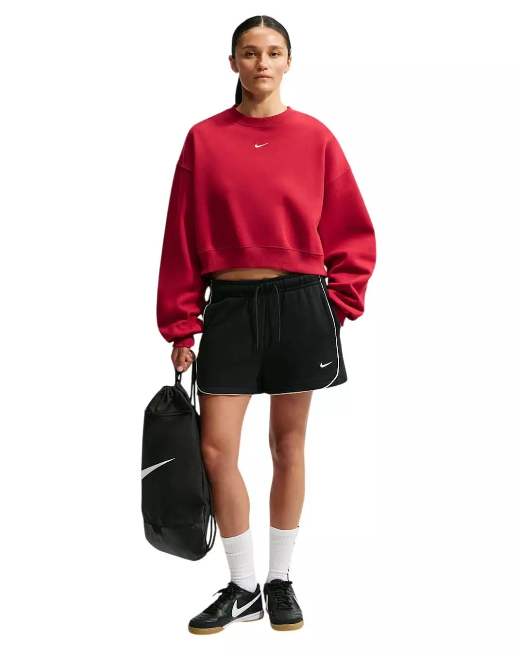 Nike Women's Studio Fleece Medium Weight Oversized Cropped Crewneck - Red - RED