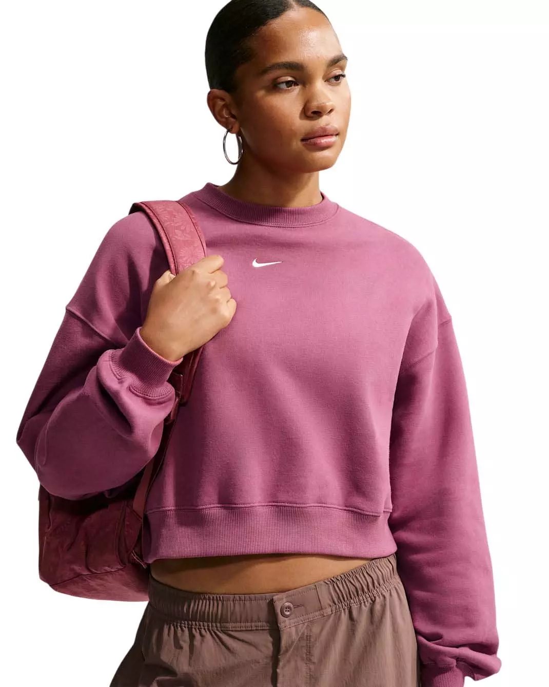 Nike Women's Studio Fleece Medium Weight Oversized Cropped Crewneck - Pink - PINK