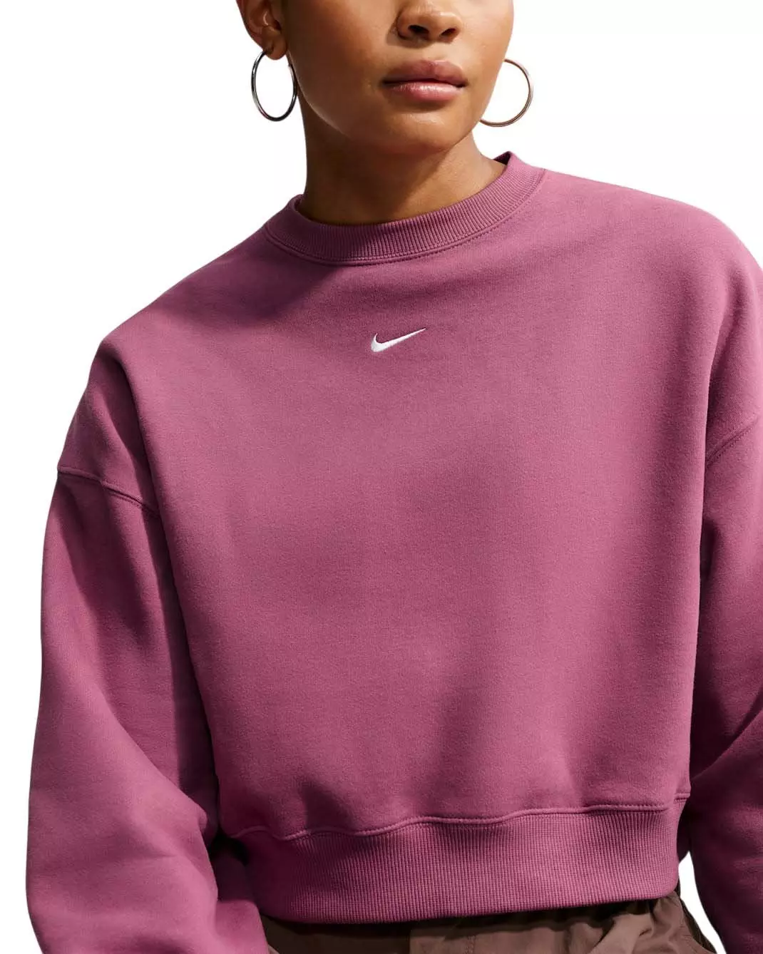 Nike Women's Studio Fleece Medium Weight Oversized Cropped Crewneck - Pink - PINK