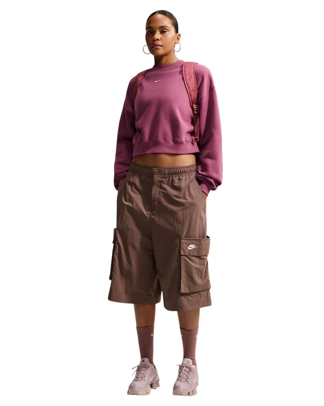 Nike Women's Studio Fleece Medium Weight Oversized Cropped Crewneck - Pink - PINK
