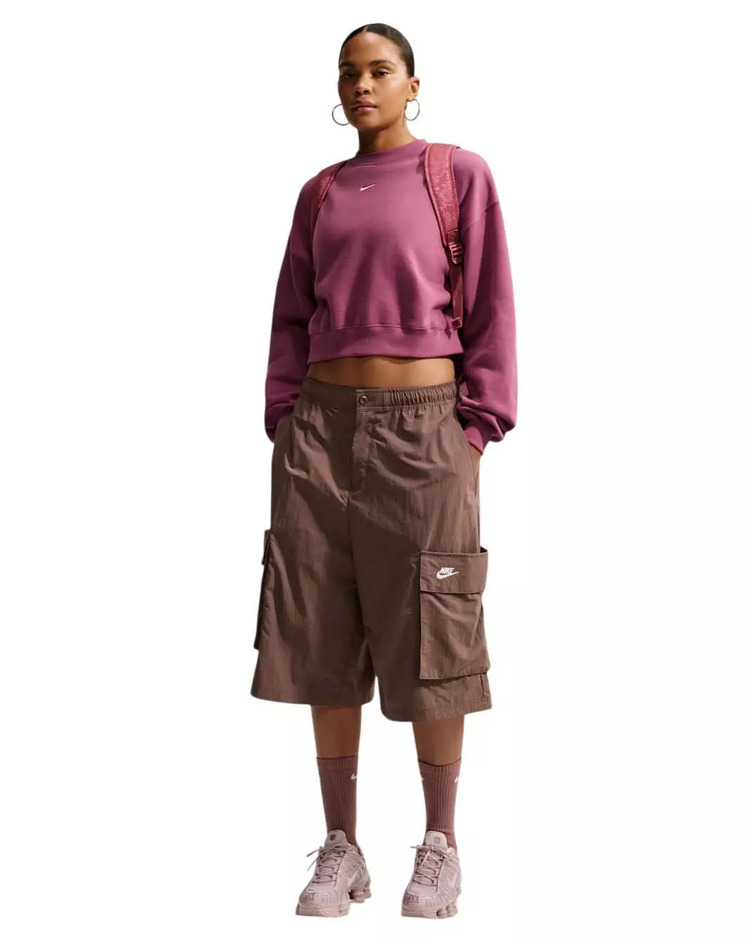 Nike Women's Studio Fleece Medium Weight Oversized Cropped Crewneck - Pink - PINK