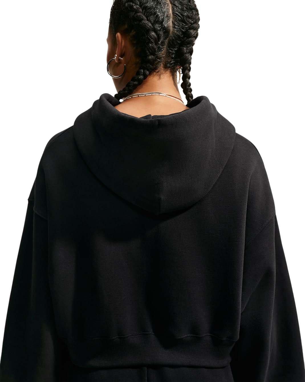 Nike Women's Studio Fleece Medium Weight Oversized Full-Zip Cropped Hooded Jacket - Black/Off-White - BLACK/OFF-WHITE Thumbnail View 2