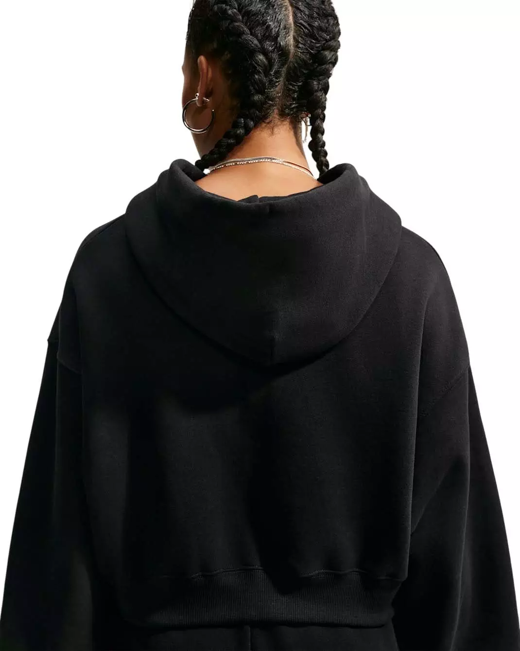 Nike Women's Studio Fleece Medium Weight Oversized Full-Zip Cropped Hooded Jacket - Black/Off-White - BLACK/OFF-WHITE