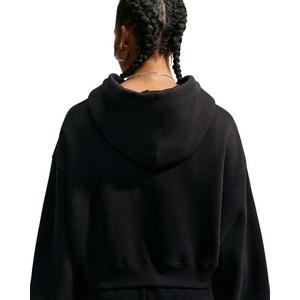 Nike Women's Studio Fleece Medium Weight Oversized Full-Zip Cropped Hooded Jacket - Black/Off-White